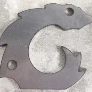 Metal cutout resembling a stylized animal shape.