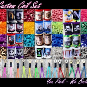 Colorful cartoon-themed curtain coil set with various designs and hooks.