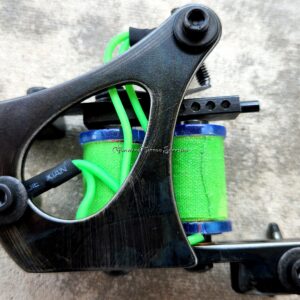 Blackened Distressed Jensen Liner Tattoo Machine Light Blue Neon Lime